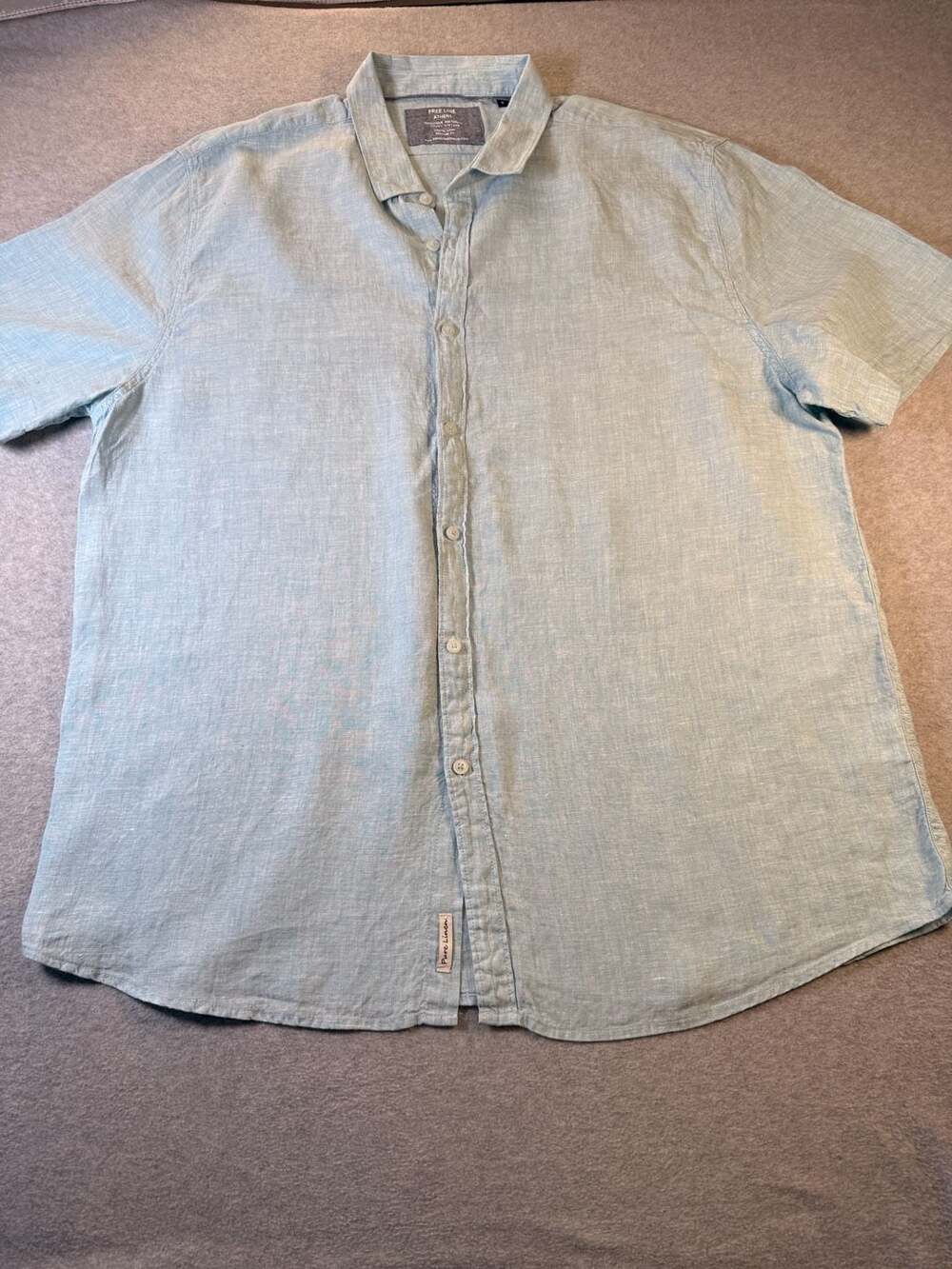 Free Line Athens Light Blue 100% Linen Regular Fit Short Sleeve Shirt Size XL